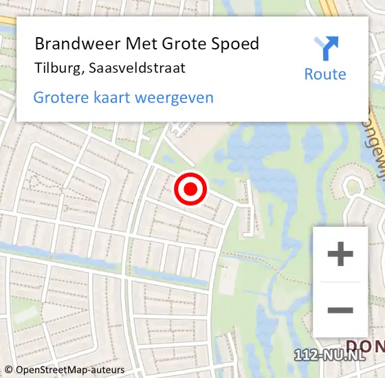 Locatie op kaart van de 112 melding: Brandweer Met Grote Spoed Naar Tilburg, Saasveldstraat op 10 juli 2024 12:58