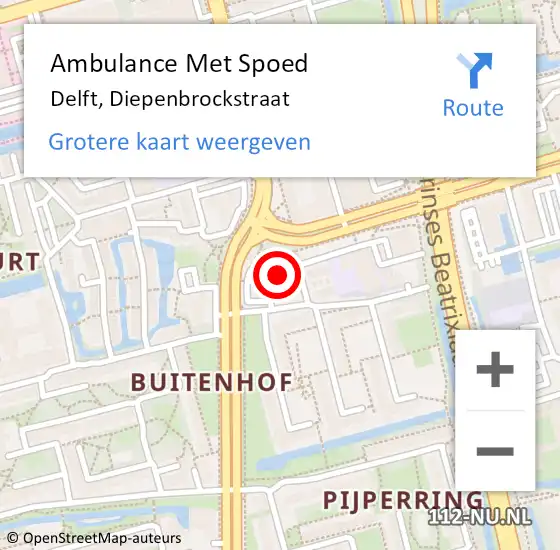 Locatie op kaart van de 112 melding: Ambulance Met Spoed Naar Delft, Diepenbrockstraat op 10 juli 2024 13:08