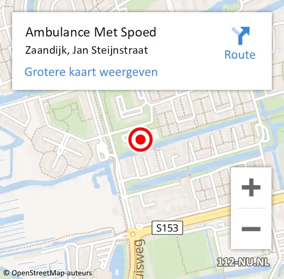 Locatie op kaart van de 112 melding: Ambulance Met Spoed Naar Zaandijk, Jan Steijnstraat op 10 juli 2024 13:18