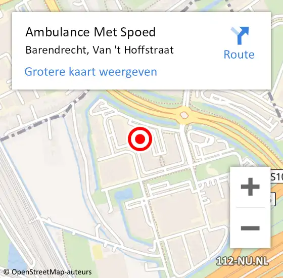 Locatie op kaart van de 112 melding: Ambulance Met Spoed Naar Barendrecht, Van 't Hoffstraat op 10 juli 2024 13:33