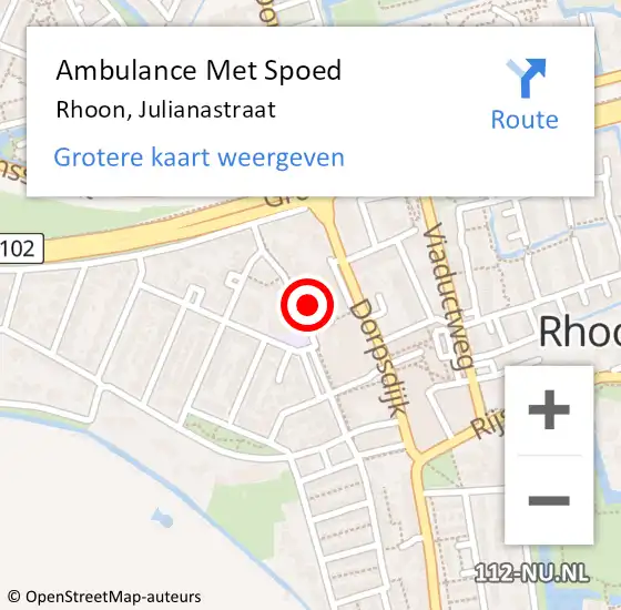 Locatie op kaart van de 112 melding: Ambulance Met Spoed Naar Rhoon, Julianastraat op 10 juli 2024 13:34