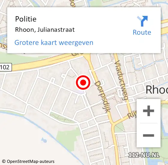 Locatie op kaart van de 112 melding: Politie Rhoon, Julianastraat op 10 juli 2024 13:35