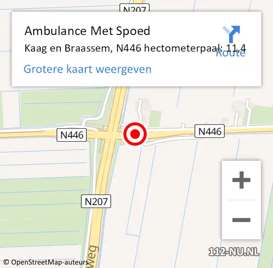 Locatie op kaart van de 112 melding: Ambulance Met Spoed Naar Kaag en Braassem, N446 hectometerpaal: 11,4 op 10 juli 2024 13:36