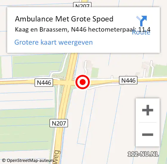 Locatie op kaart van de 112 melding: Ambulance Met Grote Spoed Naar Kaag en Braassem, N446 hectometerpaal: 11,4 op 10 juli 2024 13:39