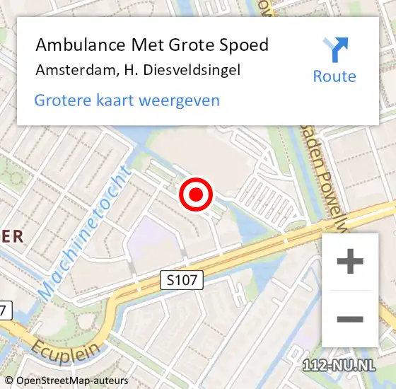 Locatie op kaart van de 112 melding: Ambulance Met Grote Spoed Naar Amsterdam, H. Diesveldsingel op 10 juli 2024 13:40