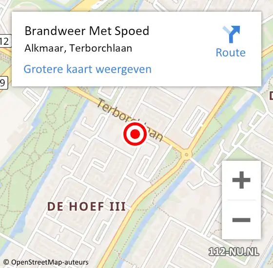 Locatie op kaart van de 112 melding: Brandweer Met Spoed Naar Alkmaar, Terborchlaan op 10 juli 2024 13:46