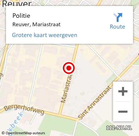 Locatie op kaart van de 112 melding: Politie Reuver, Mariastraat op 10 juli 2024 13:52