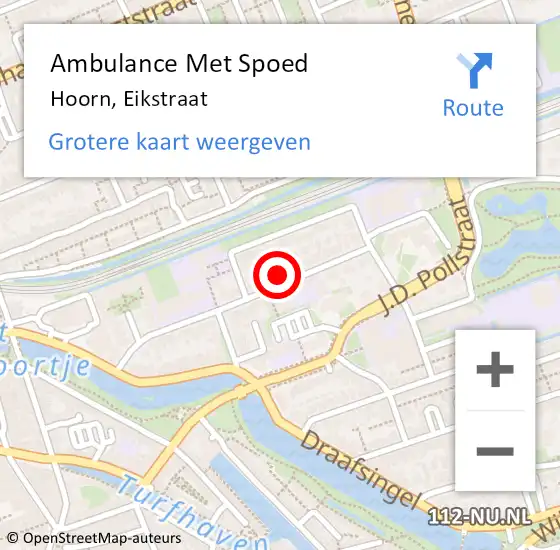 Locatie op kaart van de 112 melding: Ambulance Met Spoed Naar Hoorn, Eikstraat op 10 juli 2024 13:53