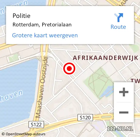 Locatie op kaart van de 112 melding: Politie Rotterdam, Pretorialaan op 10 juli 2024 14:05