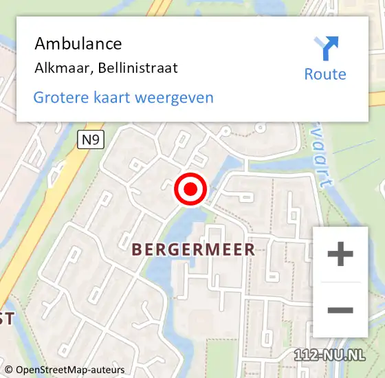 Locatie op kaart van de 112 melding: Ambulance Alkmaar, Bellinistraat op 10 juli 2024 14:06