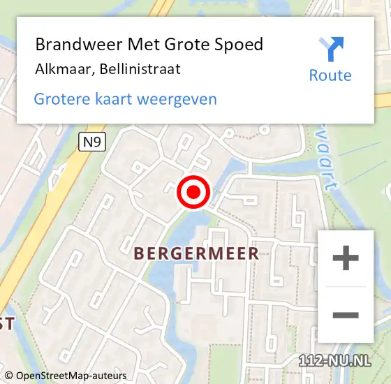 Locatie op kaart van de 112 melding: Brandweer Met Grote Spoed Naar Alkmaar, Bellinistraat op 10 juli 2024 14:07