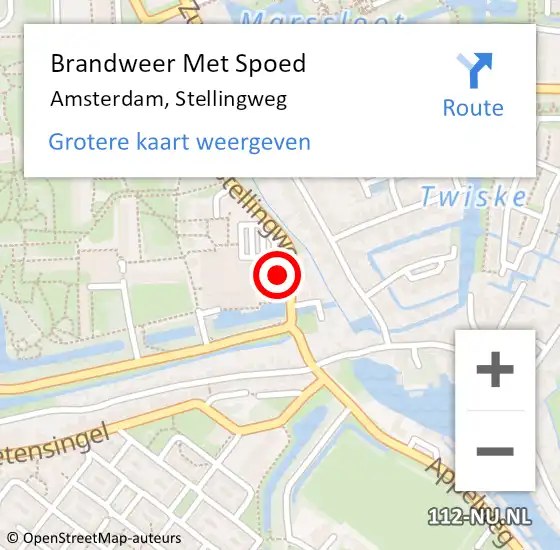 Locatie op kaart van de 112 melding: Brandweer Met Spoed Naar Amsterdam, Stellingweg op 10 juli 2024 14:13