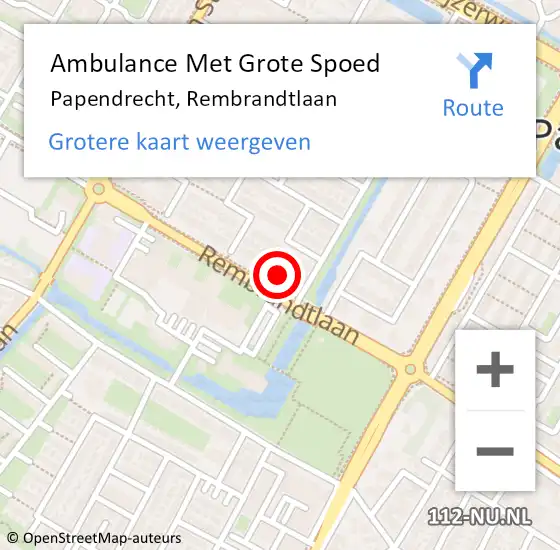 Locatie op kaart van de 112 melding: Ambulance Met Grote Spoed Naar Papendrecht, Rembrandtlaan op 10 juli 2024 14:15