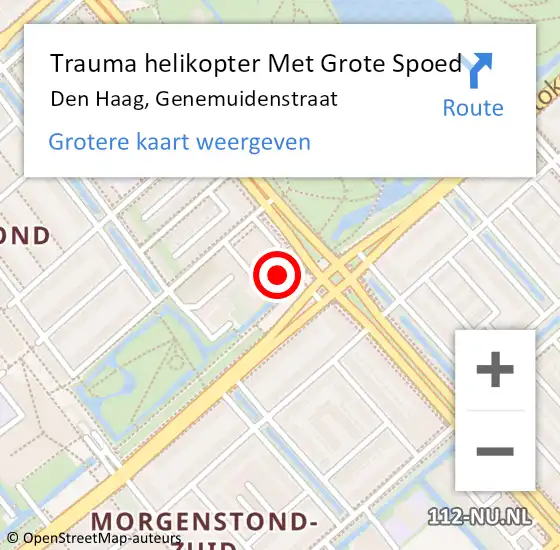 Locatie op kaart van de 112 melding: Trauma helikopter Met Grote Spoed Naar Den Haag, Genemuidenstraat op 10 juli 2024 14:40