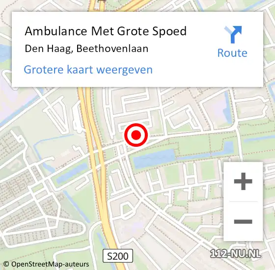 Locatie op kaart van de 112 melding: Ambulance Met Grote Spoed Naar Den Haag, Beethovenlaan op 10 juli 2024 14:44