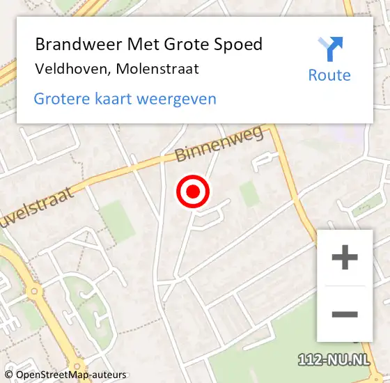 Locatie op kaart van de 112 melding: Brandweer Met Grote Spoed Naar Veldhoven, Molenstraat op 10 juli 2024 14:45