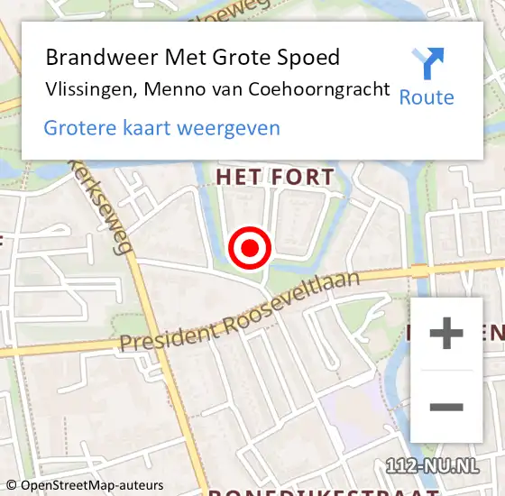 Locatie op kaart van de 112 melding: Brandweer Met Grote Spoed Naar Vlissingen, Menno van Coehoorngracht op 10 juli 2024 14:52