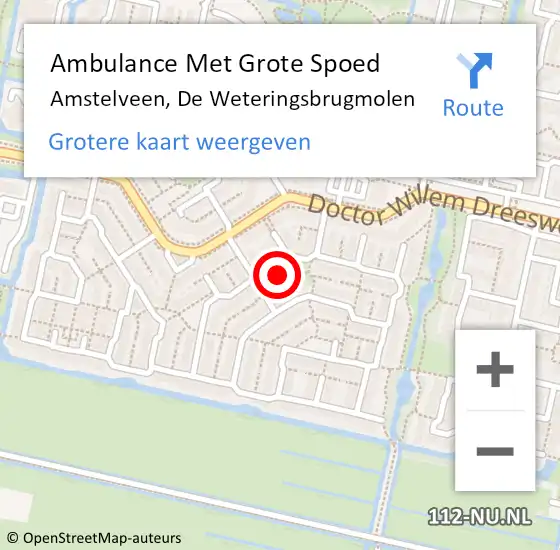 Locatie op kaart van de 112 melding: Ambulance Met Grote Spoed Naar Amstelveen, De Weteringsbrugmolen op 10 juli 2024 15:09