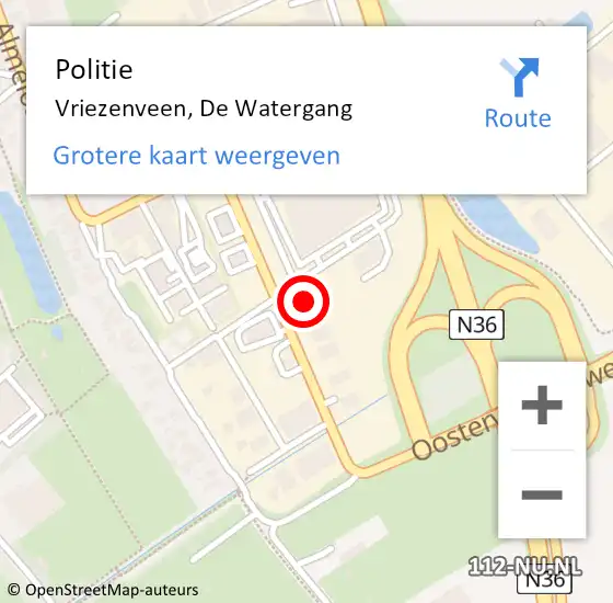 Locatie op kaart van de 112 melding: Politie Vriezenveen, De Watergang op 10 juli 2024 15:16