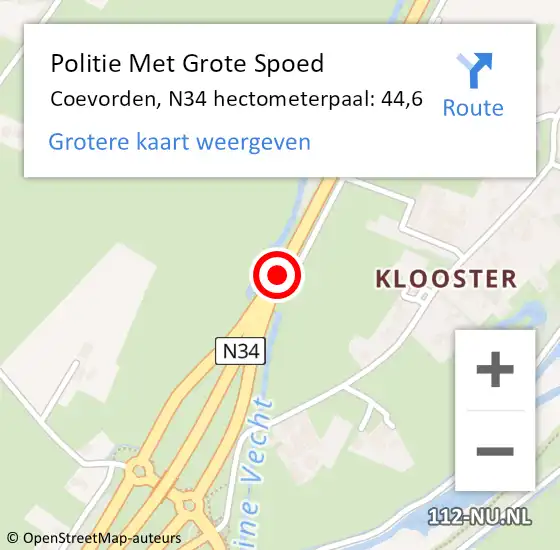 Locatie op kaart van de 112 melding: Politie Met Grote Spoed Naar Coevorden, N34 hectometerpaal: 44,6 op 10 juli 2024 15:19