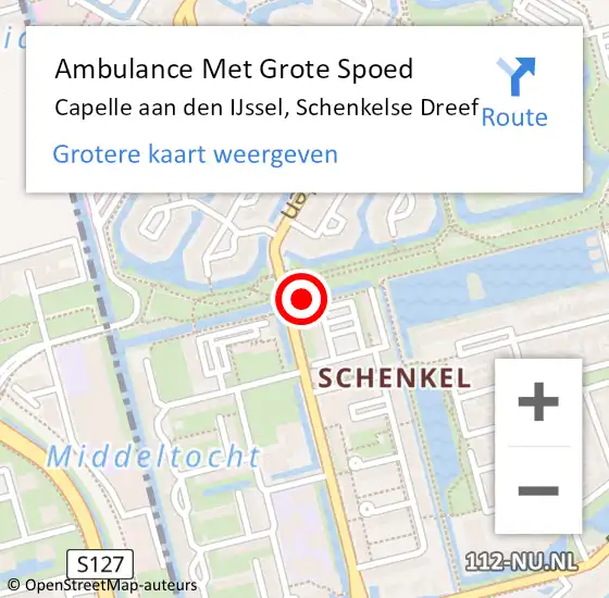 Locatie op kaart van de 112 melding: Ambulance Met Grote Spoed Naar Capelle aan den IJssel, Schenkelse Dreef op 10 juli 2024 15:36