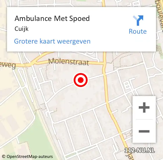 Locatie op kaart van de 112 melding: Ambulance Met Spoed Naar Cuijk op 10 juli 2024 15:44