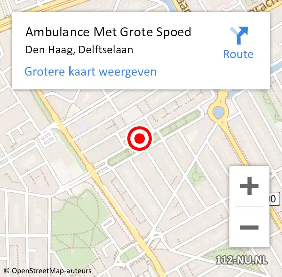 Locatie op kaart van de 112 melding: Ambulance Met Grote Spoed Naar Den Haag, Delftselaan op 10 juli 2024 15:48