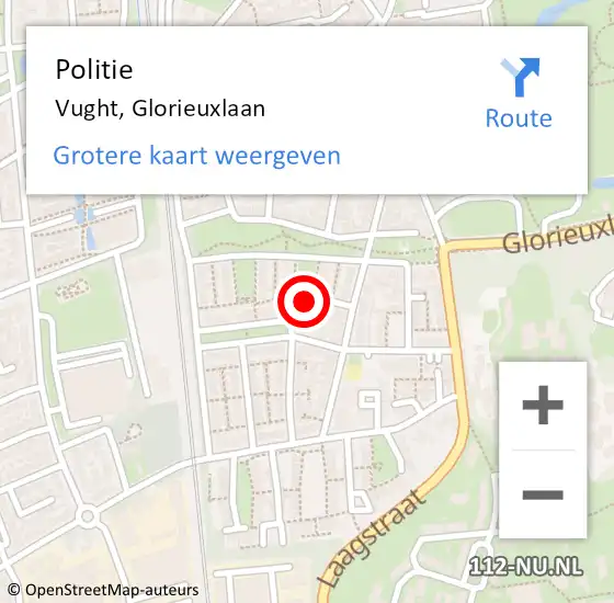 Locatie op kaart van de 112 melding: Politie Vught, Glorieuxlaan op 10 juli 2024 15:51