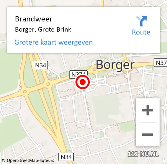 Locatie op kaart van de 112 melding: Brandweer Borger, Grote Brink op 10 juli 2024 16:19