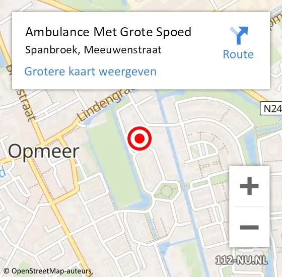 Locatie op kaart van de 112 melding: Ambulance Met Grote Spoed Naar Spanbroek, Meeuwenstraat op 10 juli 2024 16:23