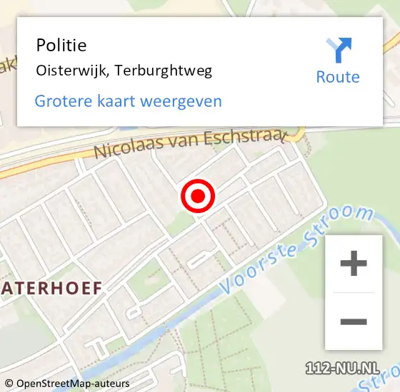 Locatie op kaart van de 112 melding: Politie Oisterwijk, Terburghtweg op 10 juli 2024 16:29