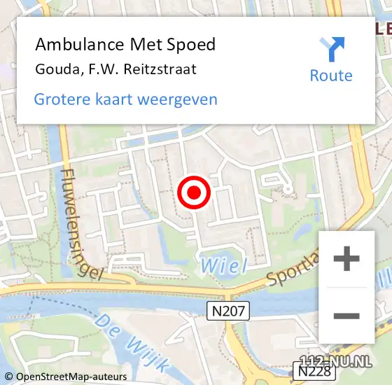 Locatie op kaart van de 112 melding: Ambulance Met Spoed Naar Gouda, F.W. Reitzstraat op 10 juli 2024 16:43