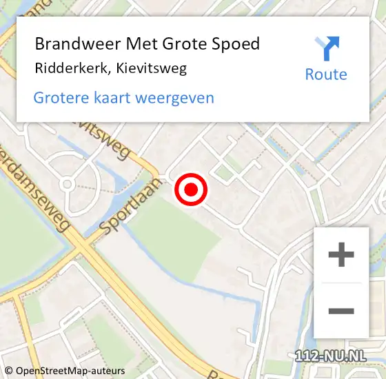 Locatie op kaart van de 112 melding: Brandweer Met Grote Spoed Naar Ridderkerk, Kievitsweg op 10 juli 2024 16:43