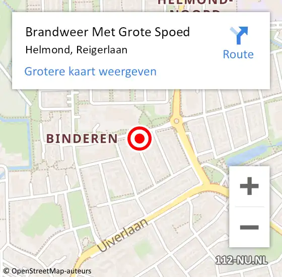 Locatie op kaart van de 112 melding: Brandweer Met Grote Spoed Naar Helmond, Reigerlaan op 10 juli 2024 16:52