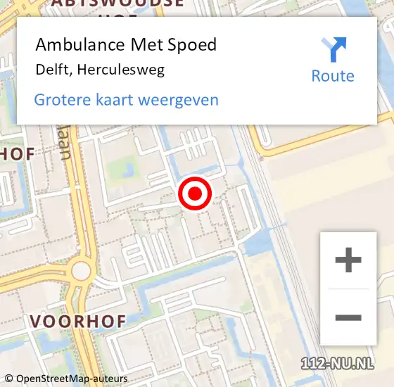 Locatie op kaart van de 112 melding: Ambulance Met Spoed Naar Delft, Herculesweg op 10 juli 2024 16:52