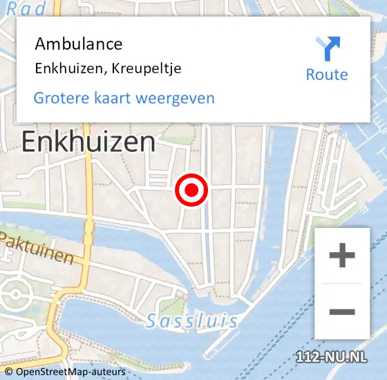 Locatie op kaart van de 112 melding: Ambulance Enkhuizen, Kreupeltje op 10 juli 2024 17:05