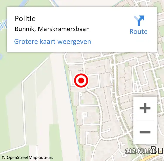 Locatie op kaart van de 112 melding: Politie Bunnik, Marskramersbaan op 10 juli 2024 17:25