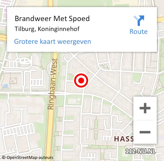 Locatie op kaart van de 112 melding: Brandweer Met Spoed Naar Tilburg, Koninginnehof op 10 juli 2024 17:28