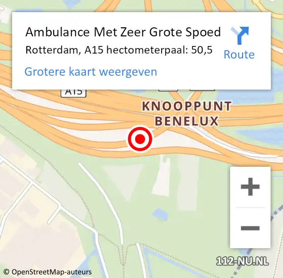 Locatie op kaart van de 112 melding: Ambulance Met Zeer Grote Spoed Naar Rotterdam, A15 hectometerpaal: 50,5 op 10 juli 2024 17:33