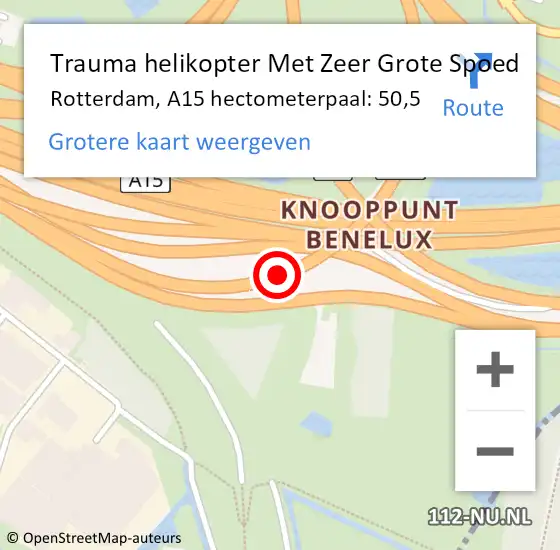 Locatie op kaart van de 112 melding: Trauma helikopter Met Zeer Grote Spoed Naar Rotterdam, A15 hectometerpaal: 50,5 op 10 juli 2024 17:38