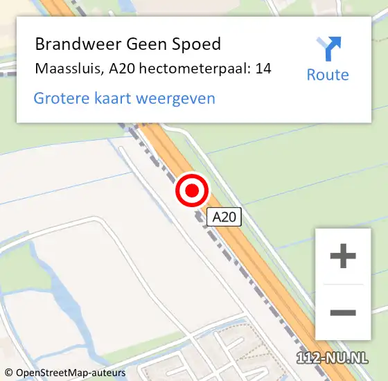 Locatie op kaart van de 112 melding: Brandweer Geen Spoed Naar Maassluis, A20 hectometerpaal: 14 op 10 juli 2024 17:39