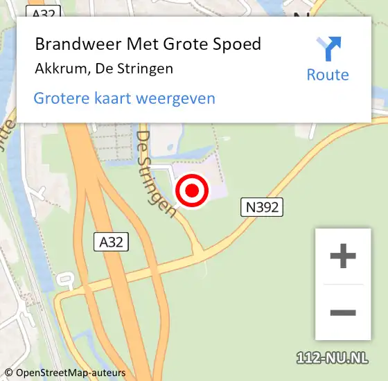 Locatie op kaart van de 112 melding: Brandweer Met Grote Spoed Naar Akkrum, De Stringen op 10 juli 2024 17:41