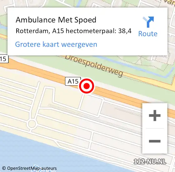 Locatie op kaart van de 112 melding: Ambulance Met Spoed Naar Rotterdam, A15 hectometerpaal: 38,4 op 10 juli 2024 17:47