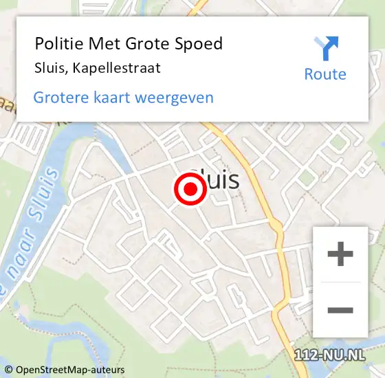 Locatie op kaart van de 112 melding: Politie Met Grote Spoed Naar Sluis, Kapellestraat op 10 juli 2024 17:51