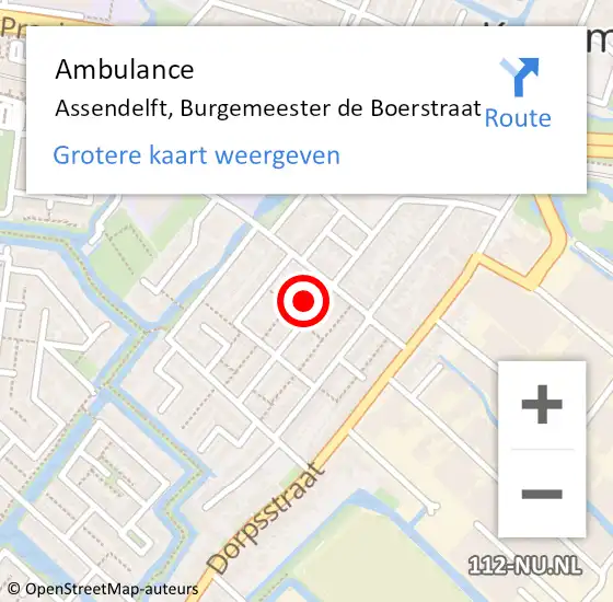 Locatie op kaart van de 112 melding: Ambulance Assendelft, Burgemeester de Boerstraat op 10 juli 2024 17:52