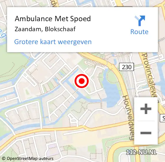 Locatie op kaart van de 112 melding: Ambulance Met Spoed Naar Zaandam, Blokschaaf op 10 juli 2024 18:01