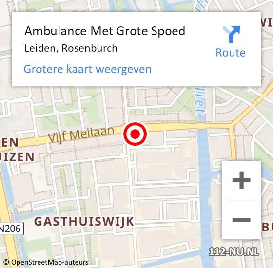 Locatie op kaart van de 112 melding: Ambulance Met Grote Spoed Naar Leiden, Rosenburch op 10 juli 2024 18:02