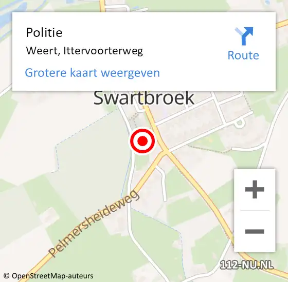 Locatie op kaart van de 112 melding: Politie Weert, Ittervoorterweg op 10 juli 2024 18:04