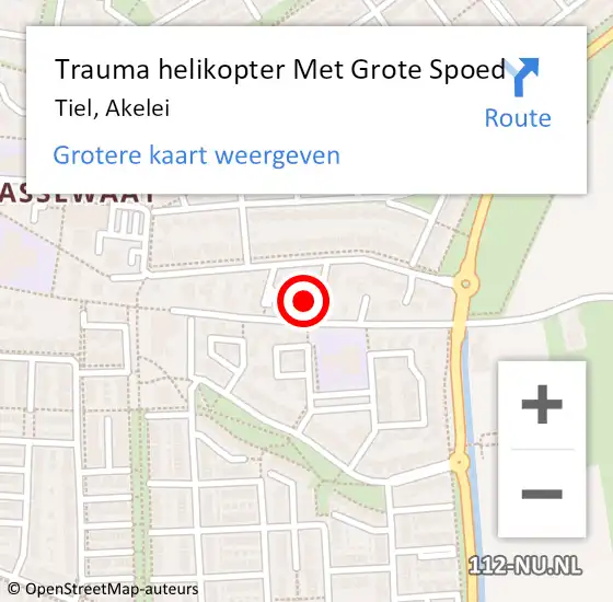 Locatie op kaart van de 112 melding: Trauma helikopter Met Grote Spoed Naar Tiel, Akelei op 10 juli 2024 18:09