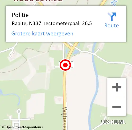 Locatie op kaart van de 112 melding: Politie Raalte, N337 hectometerpaal: 26,5 op 10 juli 2024 18:28